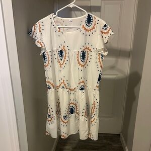 Beach Coverup White and Blue Patterned. Easy Pack Item!